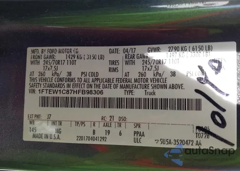 2017 Ford F-150 Xlt from USA, damaged, VIN 1FTEW1C87HFB98306